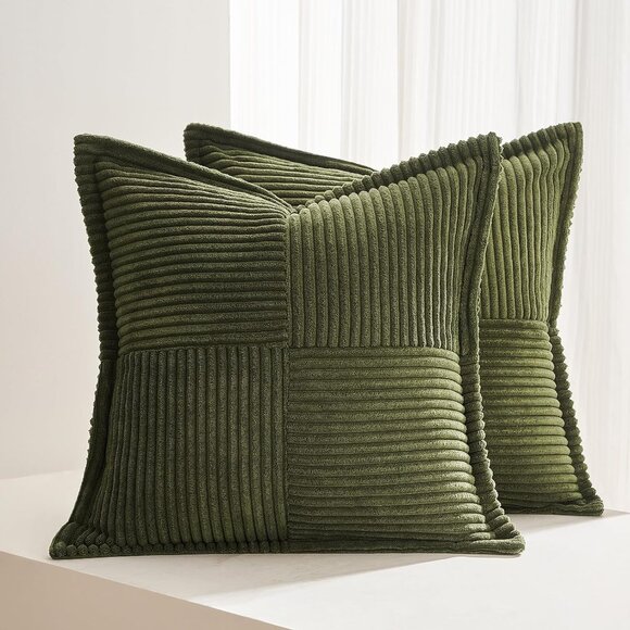 Throw Pillow Green Covers with Tassels Fringe Neutral Farmhouse Set Of 2 20x20 - Picture 9 of 9